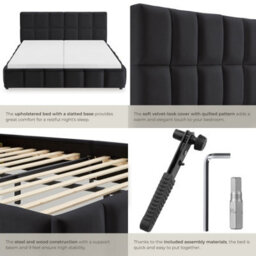 Tectake Upholstered Bed Set With Mattress, 2 Firmness Levels, 250 Kg 180 X 200 Cm -  30 Cm -  Velvet Look Black - thumbnail 5