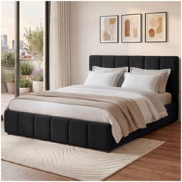 Tectake Upholstered Bed Set With Mattress, 2 Firmness Levels, 250 Kg 180 X 200 Cm -  30 Cm -  Velvet Look Black - thumbnail 1