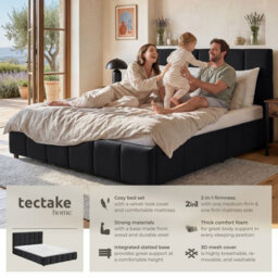 Tectake Upholstered Bed Set With Mattress, 2 Firmness Levels, 250 Kg 180 X 200 Cm -  30 Cm -  Velvet Look Black - thumbnail 2