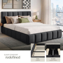 Tectake Upholstered Bed Set With Mattress, 2 Firmness Levels, 250 Kg 180 X 200 Cm -  30 Cm -  Velvet Look Black - thumbnail 7