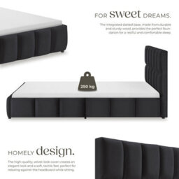 Tectake Upholstered Bed Set With Mattress, 2 Firmness Levels, 250 Kg 180 X 200 Cm -  30 Cm -  Velvet Look Black - thumbnail 3