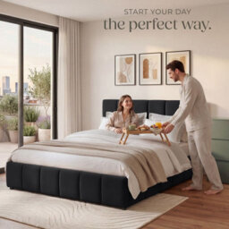 Tectake Upholstered Bed Set With Mattress, 2 Firmness Levels, 250 Kg 180 X 200 Cm -  30 Cm -  Velvet Look Black - thumbnail 9