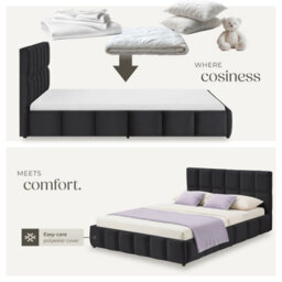 Tectake Upholstered Bed Set With Mattress, 2 Firmness Levels, 250 Kg 180 X 200 Cm -  30 Cm -  Velvet Look Black - thumbnail 8