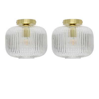 First Choice Lighting Set Of 2 Batley Large - Clear Ribbed Glass Satin Brass Ceiling Lights - image 1