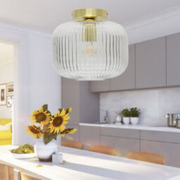 First Choice Lighting Set Of 2 Batley Large - Clear Ribbed Glass Satin Brass Ceiling Lights - thumbnail 5