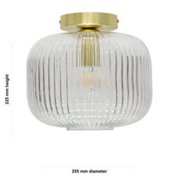 First Choice Lighting Set Of 2 Batley Large - Clear Ribbed Glass Satin Brass Ceiling Lights - thumbnail 6
