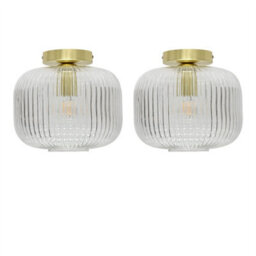 First Choice Lighting Set Of 2 Batley Large - Clear Ribbed Glass Satin Brass Ceiling Lights - thumbnail 1