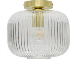 First Choice Lighting Set Of 2 Batley Large - Clear Ribbed Glass Satin Brass Ceiling Lights - thumbnail 2