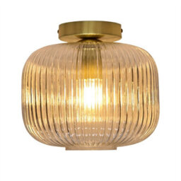 First Choice Lighting Set Of 2 Batley Large - Clear Ribbed Glass Satin Brass Ceiling Lights - thumbnail 3