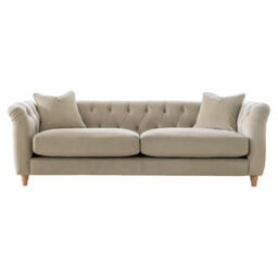 Furnishings For Less UK Elsie Velvet Chesterfield Plush Velvet Putty 3 Seater Sofa - thumbnail 1