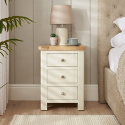 The Furniture Market Marbury Cream Painted 3 Drawer Bedside Table Wooden Lamp Side Table Light Whitewash Oak Top For Bedroom And Living Room - thumbnail 2