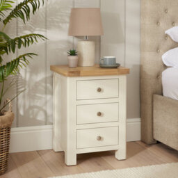 The Furniture Market Marbury Cream Painted 3 Drawer Bedside Table Wooden Lamp Side Table Light Whitewash Oak Top For Bedroom And Living Room - thumbnail 3