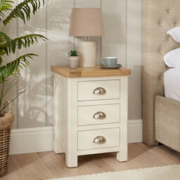 The Furniture Market Marbury Cream Painted 3 Drawer Bedside Table Wooden Lamp Side Table Light Whitewash Oak Top For Bedroom And Living Room - thumbnail 4