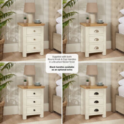 The Furniture Market Marbury Cream Painted 3 Drawer Bedside Table Wooden Lamp Side Table Light Whitewash Oak Top For Bedroom And Living Room - thumbnail 5
