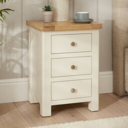 The Furniture Market Marbury Cream Painted 3 Drawer Bedside Table Wooden Lamp Side Table Light Whitewash Oak Top For Bedroom And Living Room