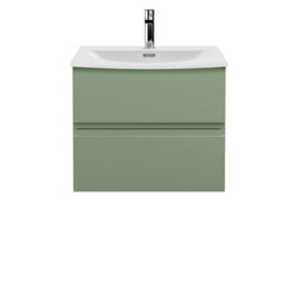 Hudson Reed Urban Satin Green Wall Hung 2 Drawer Vanity Unit And Curved Basin With Silent Close, 525 X 610 X 440 - thumbnail 1