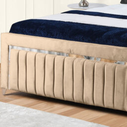 UKBEDFURNITURE Sunrise Beige Plush Valvet Upholstered Bed Frame Only - Slatted Base - 48 Inch Headboard - thumbnail 3