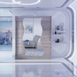 Westa S Trufel Sliding Door Wardrobe With Mirror Shelves Hanging Rail Bedroom Clothes Storage Unit With Led Rgb - thumbnail 2