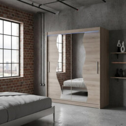 Westa S Trufel Sliding Door Wardrobe With Mirror Shelves Hanging Rail Bedroom Clothes Storage Unit With Led Rgb - thumbnail 1
