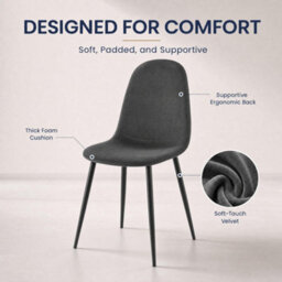 Bravich Ron Velvet Dining Chair - Grey, Set Of 4 - thumbnail 8