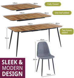 Hallowood Furniture Cullompton Large Extending Dining Table With Light Oak Effect Top (120-180Cm) With 6 Chairs - thumbnail 3