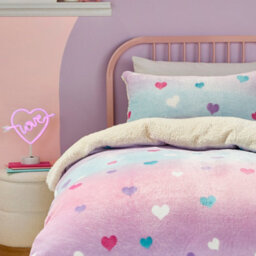 Bedlam Cosy Ombre Heart Plush & Sherpa Reverse Duvet Cover Set - thumbnail 2
