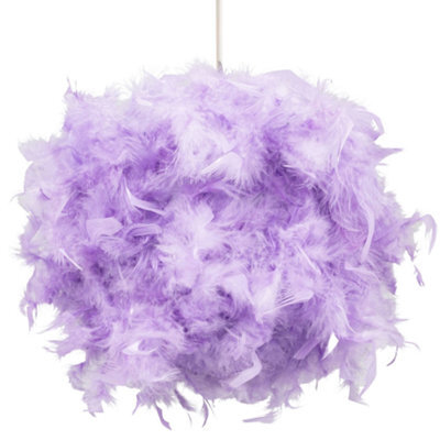 Happy Homewares Contemporary And Unique Large Lilac Real Feather Decorated Pendant Light Shade - image 1