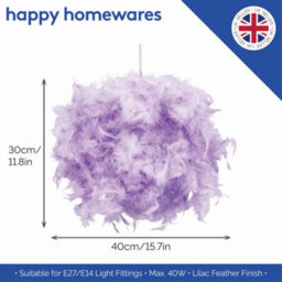 Happy Homewares Contemporary And Unique Large Lilac Real Feather Decorated Pendant Light Shade - thumbnail 2