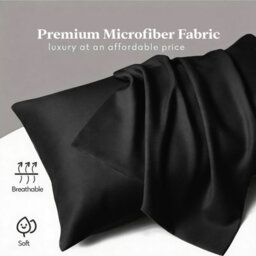 Aspire Homeware Bed Pillowcase Pair -Soft Breathable Envelop Bedding Black Pillow Covers, Plain Dyed Pillowcase Set, 50 X 75 Cm - thumbnail 2