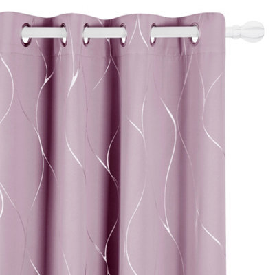 Deconovo Eyelet Silver Wave Line Foil Printed Blackout Curtains For Living Room, 46 X 90 Inch, Pink, 2 Panels - image 1