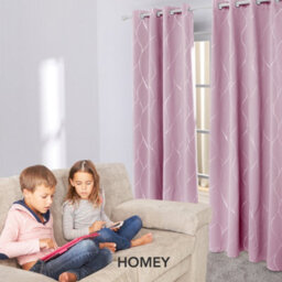 Deconovo Eyelet Silver Wave Line Foil Printed Blackout Curtains For Living Room, 46 X 90 Inch, Pink, 2 Panels - thumbnail 8