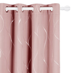 Deconovo Eyelet Silver Wave Line Foil Printed Blackout Curtains For Living Room, 46 X 90 Inch, Pink, 2 Panels - thumbnail 3