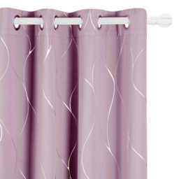 Deconovo Eyelet Silver Wave Line Foil Printed Blackout Curtains For Living Room, 46 X 90 Inch, Pink, 2 Panels - thumbnail 1
