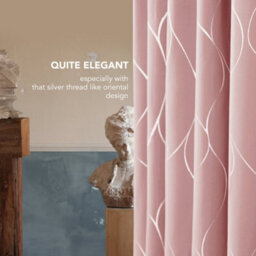 Deconovo Eyelet Silver Wave Line Foil Printed Blackout Curtains For Living Room, 46 X 90 Inch, Pink, 2 Panels - thumbnail 4