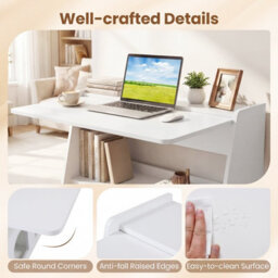 Costway Folding Desk On Wheels Convertible Drop Leaf Writing Desk With Storage Shelves & Compartments White - thumbnail 8