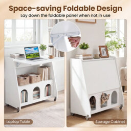 Costway Folding Desk On Wheels Convertible Drop Leaf Writing Desk With Storage Shelves & Compartments White - thumbnail 7