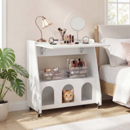 Costway Folding Desk On Wheels Convertible Drop Leaf Writing Desk With Storage Shelves & Compartments White - thumbnail 4