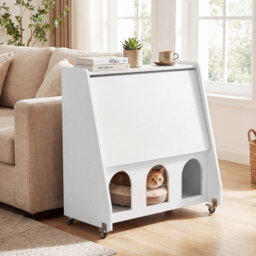 Costway Folding Desk On Wheels Convertible Drop Leaf Writing Desk With Storage Shelves & Compartments White - thumbnail 5