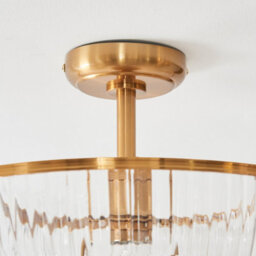 Luminosa Lighting Luminosa Somerset Bowl Semi Flush Ceiling Light Vintage Brass Finish & Clear Ribbed Glass E27 - thumbnail 6