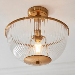 Luminosa Lighting Luminosa Somerset Bowl Semi Flush Ceiling Light Vintage Brass Finish & Clear Ribbed Glass E27 - thumbnail 5