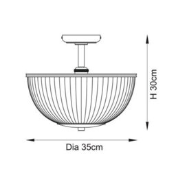 Luminosa Lighting Luminosa Somerset Bowl Semi Flush Ceiling Light Vintage Brass Finish & Clear Ribbed Glass E27 - thumbnail 8