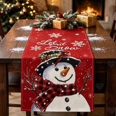 Amorly 13X72 Inch Snowman Snowflake Christmas Table Runner, Rustic Festive Linen, Decorative Ornament For Indoor Kitchen Xmas Decorations - image 1