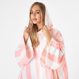 OHS Stripe Poncho Towel Hooded Absorbent Bath Robe - thumbnail 2