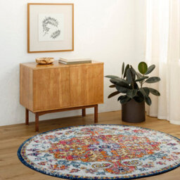 Livabliss Round Harput-Vintage Blue Orange Yellow Grey Traditional Boho Living Dining Bedroom Rug 120 X 120 Cm Easy Care, Non Shedding - thumbnail 2