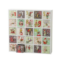 Heaven Sends Christmas Pretty Illustrated Wooden Advent Calendar, 24 Drawers, Multi-Patterned Design, Gold Knobs