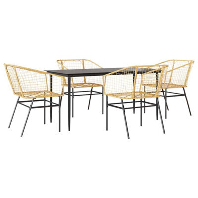 Berkfield Durable 5 Piece Garden Dining Set Brown Poly Rattan Glass
