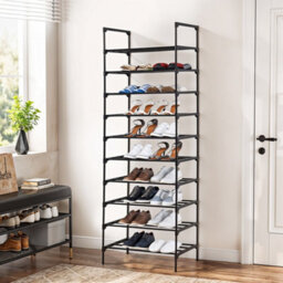 Thehotsale 10 Tier Black Detachable Steel Tube Shoe Rack At The Entrance - thumbnail 2