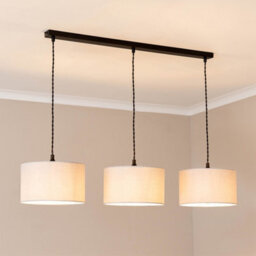 Valuelights Reni White Drum Shade 3 Drop Bar Matte Black Diner Ceiling Light With Led Bulbs - thumbnail 1