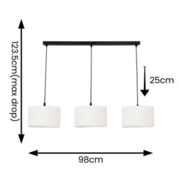 Valuelights Reni White Drum Shade 3 Drop Bar Matte Black Diner Ceiling Light With Led Bulbs - thumbnail 4