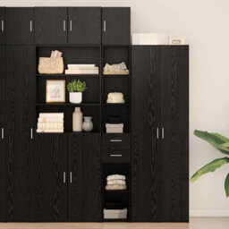 Walplus Slim Storage Cabinet With Drawer Black Oak 30 X 42.5 X 225 Cm